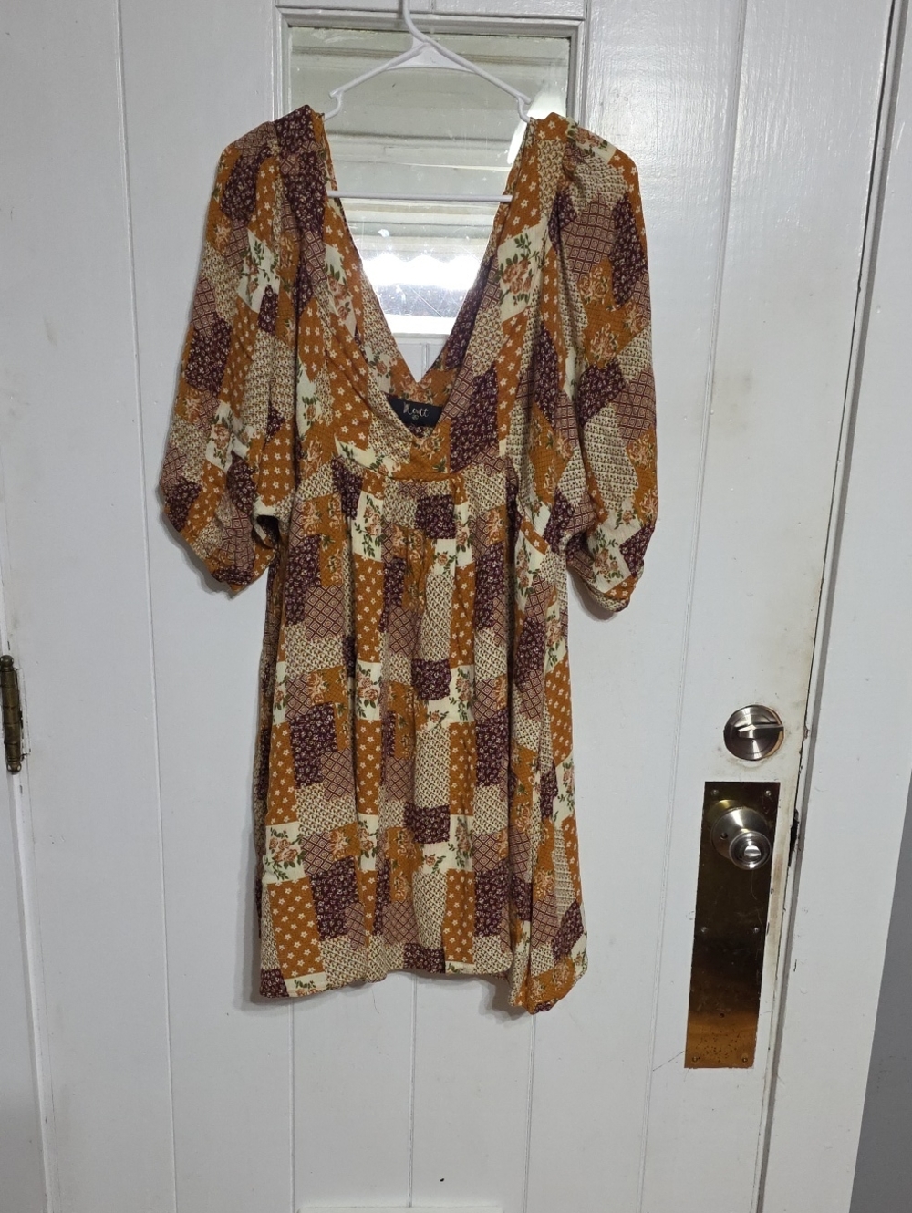 Meritt Women's Dress Floral Patchwork Falls Colors Balloon Sleeves Flowy Sz 3XL